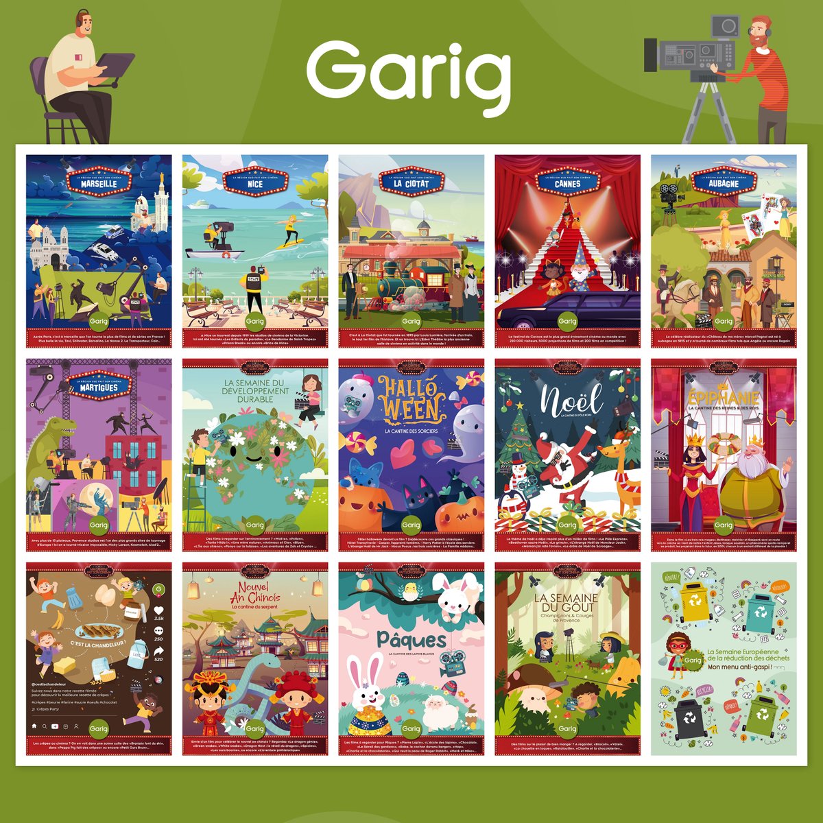 PetitCarnet's tweet photo. Pour la 9ème année création complète du programme d'animation scolaire pour les villes clientes de la société de restauration collective, familiale et engagée, Garig, basée à Aix-en-Provence...la thématique 2024-2025, le cinéma dans la région Sud https://t.co/7XDHmAQDiQ
