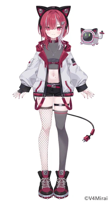 遅くなっちゃいましたがV4Mirai所属の『LykoLianna』ちゃんのキャラクターデザインを担当させていただいております!赤髪ねこみみのハッカーちゃんです! すでに活動中なので応援いただけると嬉しいです～! 