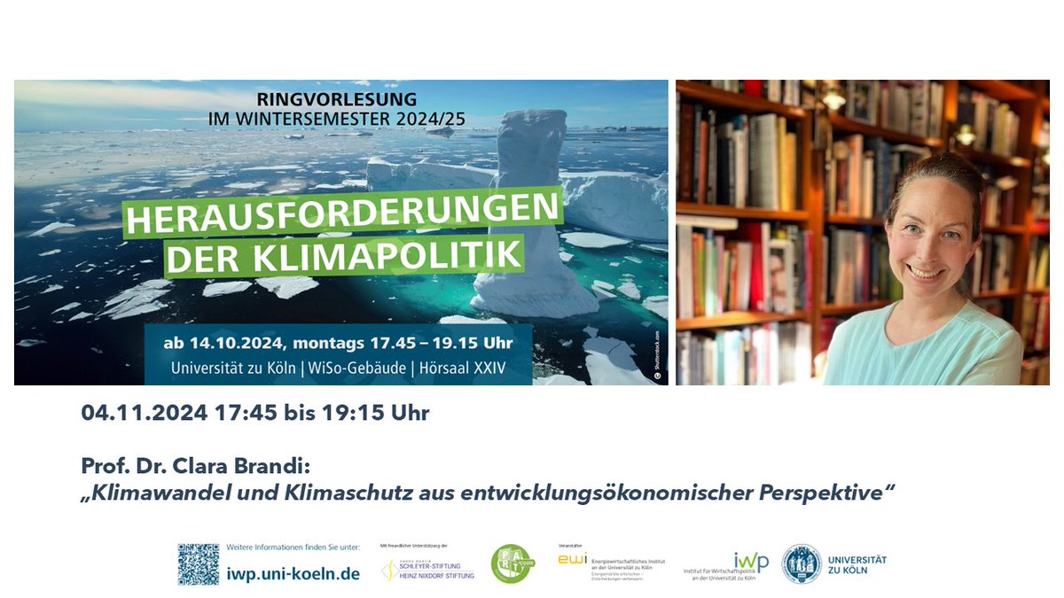 IWP Uni Köln (@iwp_uni_koeln) on Twitter photo Am kommenden Montag startet unsere Ringvorlesung mit dem <a href="/ewi_koeln/">EWI</a> in eine neue Runde! 🌍 Dieses Mal spricht <a href="/ClaraBrandi/">Clara Brandi</a> vom <a href="/IDOS_research/">IDOS_research</a> über #Klimawandel und #Klimaschutz aus entwicklungsökonomischer Sicht. Wir freuen uns auf spannende Einblicke!👋 Am kommenden Montag startet unsere Ringvorlesung mit dem <a href="/ewi_koeln/">EWI</a> in eine neue Runde! 🌍 Dieses Mal spricht <a href="/ClaraBrandi/">Clara Brandi</a> vom <a href="/IDOS_research/">IDOS_research</a> über #Klimawandel und #Klimaschutz aus entwicklungsökonomischer Sicht. Wir freuen uns auf spannende Einblicke!👋