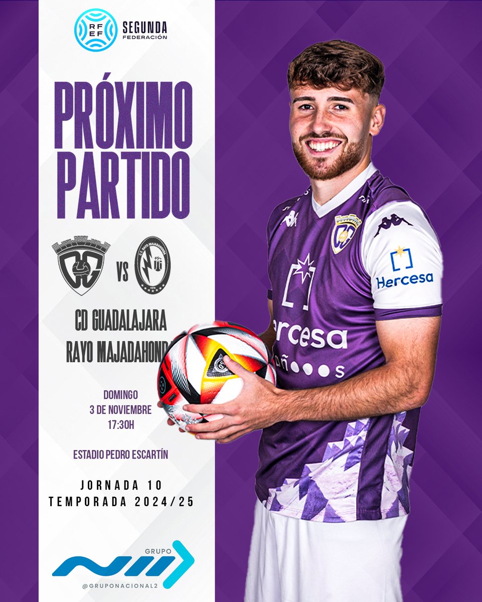 ❗PRÓXIMO PARTIDO

 🏆 #2RFEF | GRUPO V | JORNADA 10
🆚 <a href="/RMajadahonda/">CF Rayo Majadahonda 🤍⚡️💙</a> 
 
🏟️ Pedro Escartín
📍 Guadalajara

📆 Domingo, 3 de noviembre
⏰ 17:30h
📺 CMM Play

🎟️Entradas⬇️
Público general:
Oficinas durante la semana y taquilla día de partido

Afición visitante:
Online: