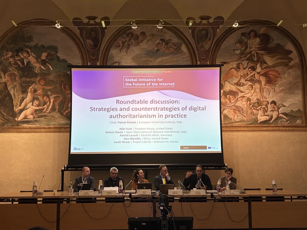 EUI_Schuman's tweet photo. Day 2⃣ of the #GIFI conference has started!

🔍 Experts will examine the global influence of digital authoritarianism—from AI and spyware to internet infrastructure. 
↪️ The first panel of the day discusses strategies and counterstrategies of digital authoritarianism in practice. https://t.co/6spKdnmGg6
