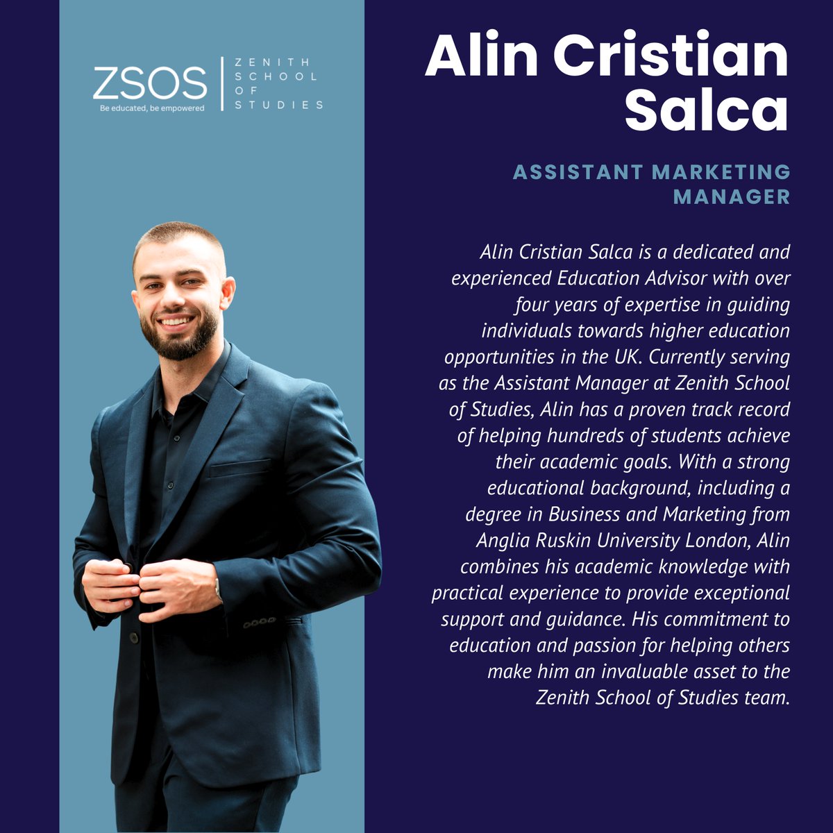zenithschool_'s tweet photo. Alin Cristian Salca,  Assistant Marketing Manager at Zenith School of Studies
Alin Cristian Salca is a dedicated and experienced Education Advisor with over four years of expertise in guiding students towards higher education opportunities in the UK. https://t.co/s3YbBpF1LX