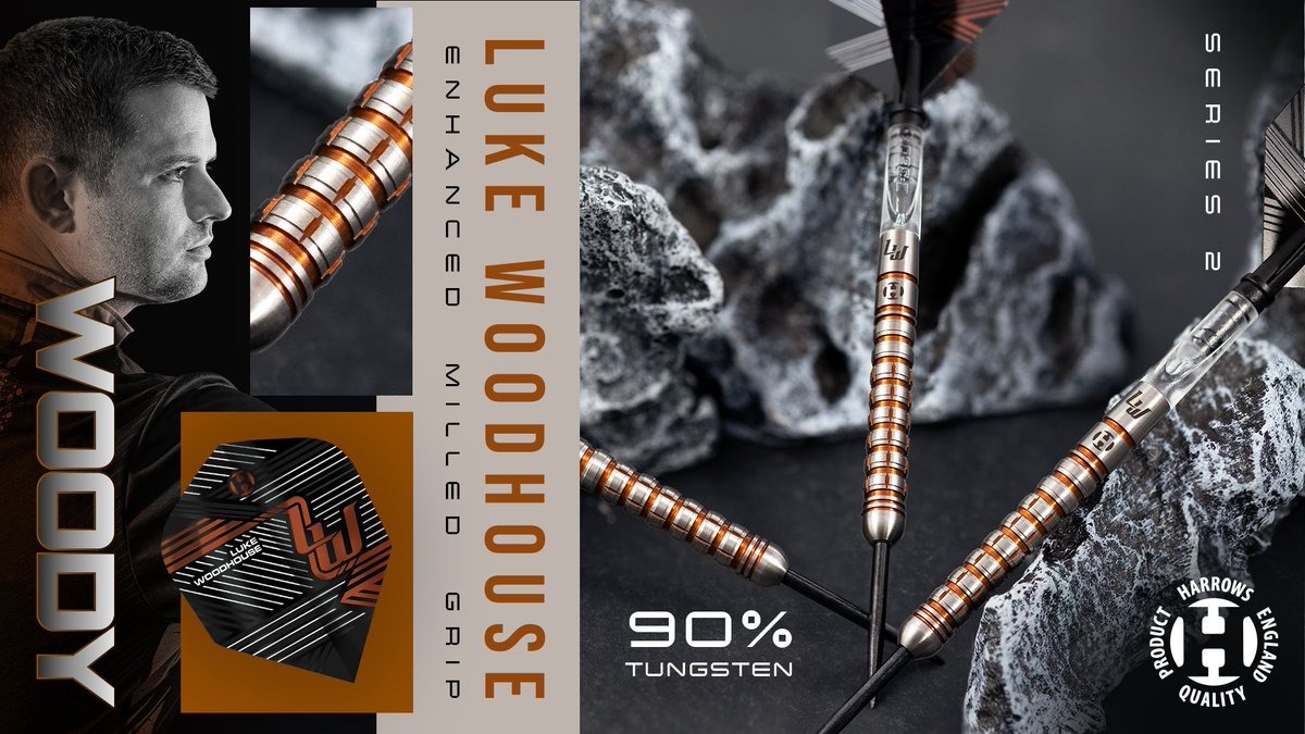 HarrowsDarts's tweet image. Following an extensive development process with 'Woody', we present the newest iteration of Luke's signature Harrows Darts.

Luke Woodhouse Series 2 darts feature our signature ‘Predator’ ring grip combined with lateral milled cuts along the length of the barrel. Luke added the…