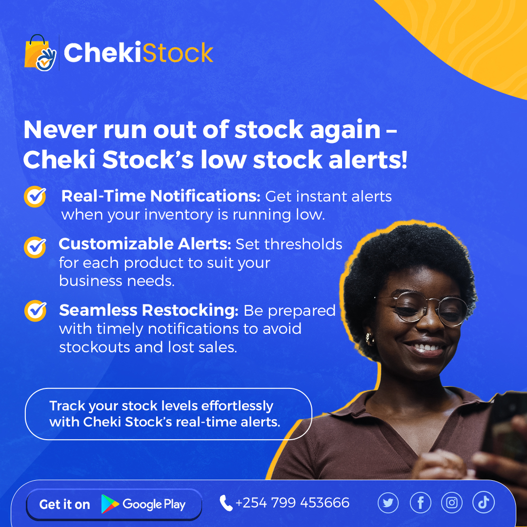 chekistock's tweet photo. 📷 Simplify your bookkeeping with ChekiStock! Get real-time inventory tracking, detailed sales reports, and effortless management—all in one app. Start smart, manage better! Free for one month!! #ChekiStock #BookkeepingMadeEasy #SmartInventory #Safaricom #KPLC #Adani https://t.co/fT6XiqL2Az