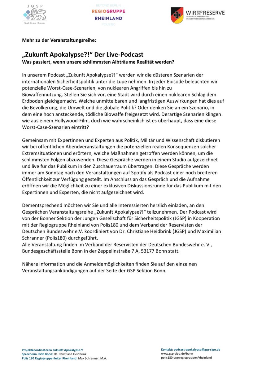 JungeGSP-Bonn (@jgsp_bonn) on Twitter photo Apokalypse Atomwaffen?💥
Am 📅 07.11. diskutieren wir mit <a href="/MaxSchalz/">Max Schalz</a> von der <a href="/RWTH/">RWTH Aachen</a> über die Gefahren von Atomwaffen und ihre Folgen für die internationale Sicherheit. Anmeldung & Infos:
🔗 gsp-sipo.de/bonn
#Atomwaffen #Sicherheitspolitik Apokalypse Atomwaffen?💥
Am 📅 07.11. diskutieren wir mit <a href="/MaxSchalz/">Max Schalz</a> von der <a href="/RWTH/">RWTH Aachen</a> über die Gefahren von Atomwaffen und ihre Folgen für die internationale Sicherheit. Anmeldung & Infos:
🔗 gsp-sipo.de/bonn
#Atomwaffen #Sicherheitspolitik