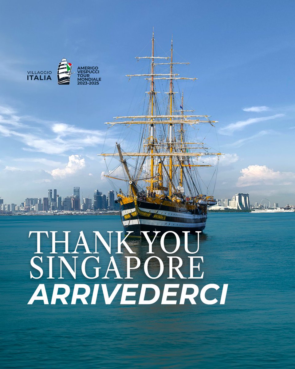 🇮🇹 #NaveVespucci riparte, fedele alla sua natura di viaggiatrice.

Grazie #Singapore, pochi giorni pieni di significato hanno rinnovato un legame profondo. Non è un peccato salutarsi, se si è dato valore al tempo trascorso insieme.
____________

🇬🇧 The #Vespucci sets sail again,