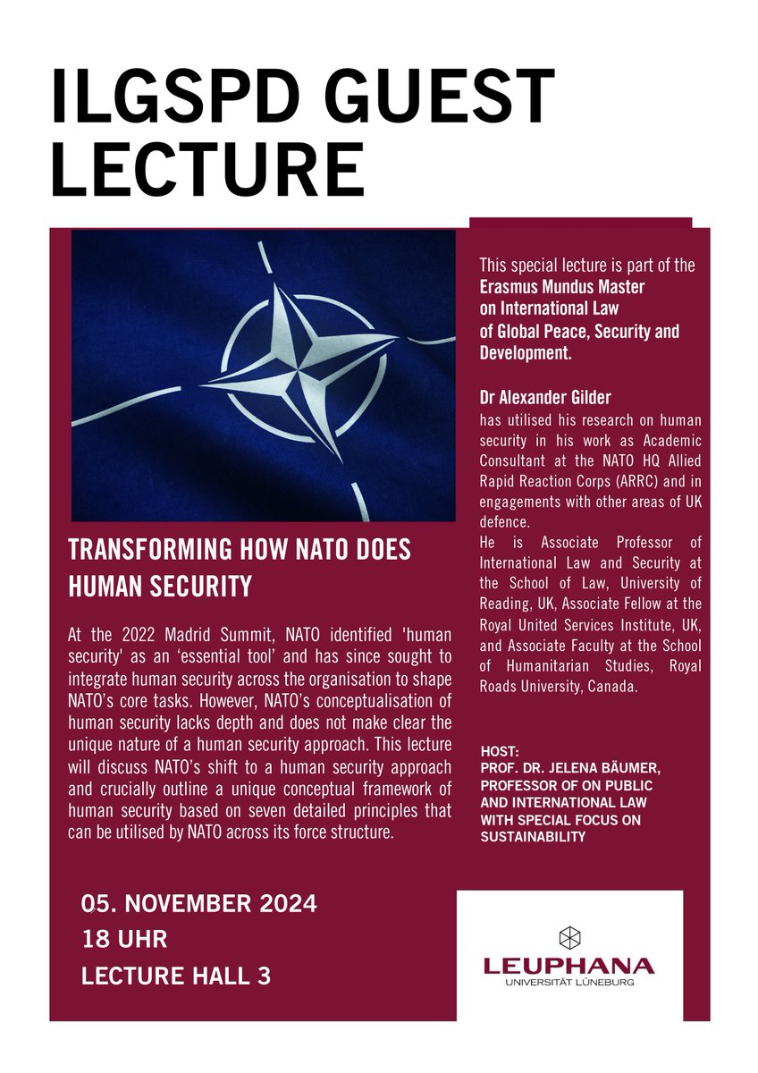 DrAlexGilder's tweet photo. Next week I will give a public lecture at @Leuphana_Uni  on how NATO does human security discussing the work I've been doing @HQARRC . You can tune in via Zoom https://t.co/OuhyXqAGWF https://t.co/vXpFjV5qGP