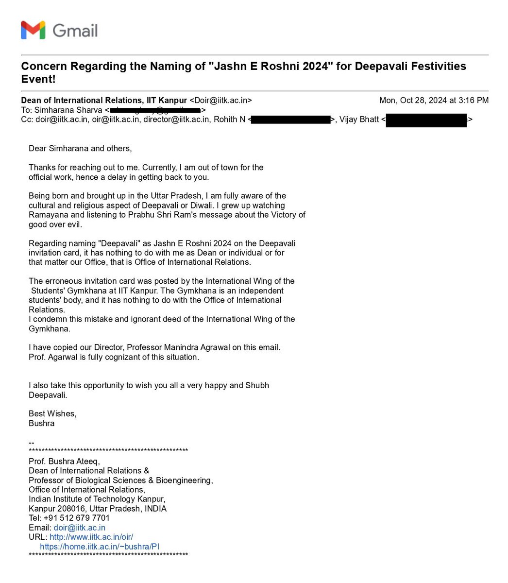 franklydharm's tweet image. We appreciate @IITKanpur for promptly addressing concerns on the #Deepavali event naming. Ensuring cultural respect upholds our shared values! It was a successful effort from all of us! 

#RespectTraditions #CulturalRespect
#Deepavali2024