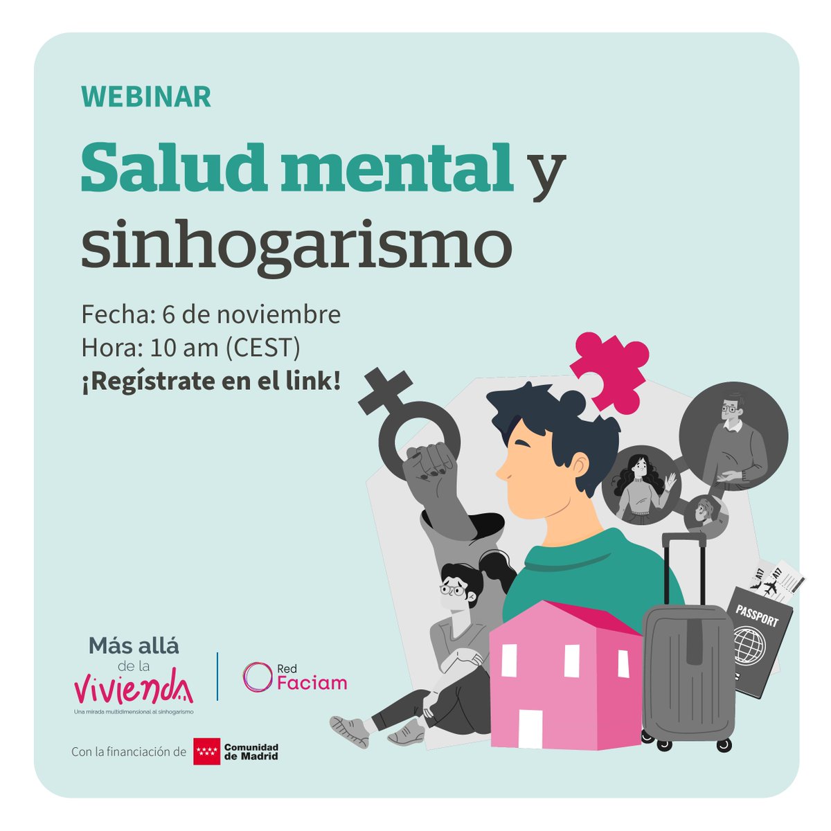 🧠Es crucial analizar la relación entre #Sinhogarismo y #SaludMental. Los problemas de salud mental impactan en la calidad de vida de las personas sin hogar
👉Únete a nuestro #webinar 
📅 6 de noviembre
🕛 10 am (CEST)
🔗 Inscripción us06web.zoom.us/meeting/regist…
 
#MásAlládelaVivienda