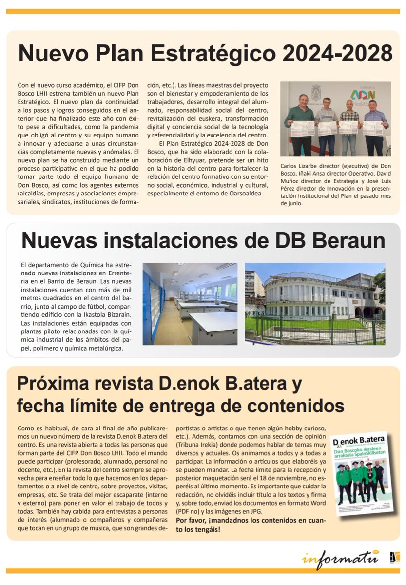 FPdonboscoLH's tweet photo. Ikasturte hasierako newsletter-a ikusgai duzue. Gogoratu, abenduan ikastetxeko aldizkaria aterako dugula albiste hauek eta beste hainbat irakurtzeko aukera izango duzuela.
#DenokBatera #newsletter #donbosco #errenteria #beraun #oarsoaldea https://t.co/pEy4RMfEDJ