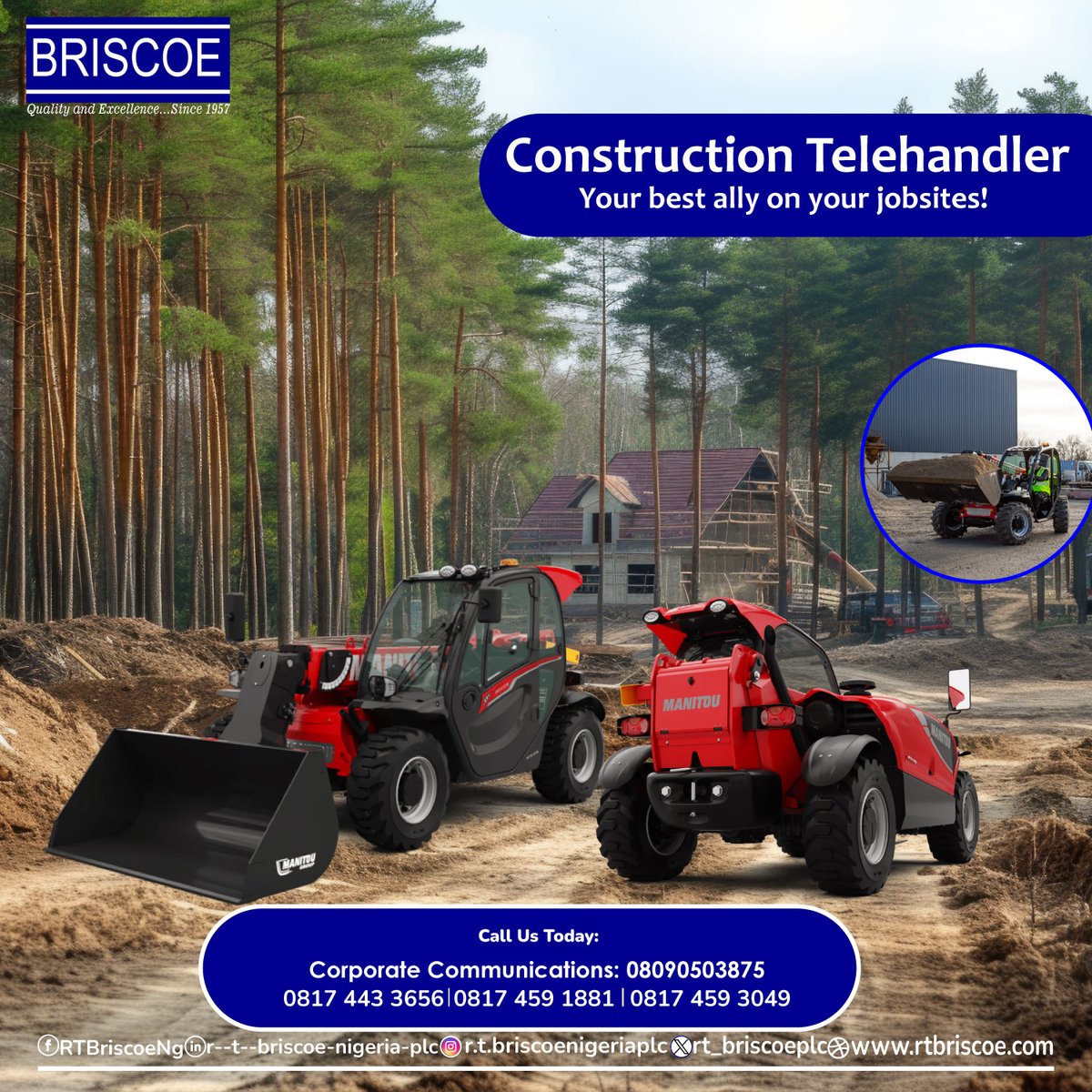 rt_briscoeplc's tweet photo. R.T. Briscoe brings you the ultimate construction solution: Manitou Telehandlers. Boost productivity and efficiency on your job sites.

#construction #telehandler #manitou #rtbriscoe #equipment #machinery #building #infrastructure #constructionequipment #constructionmachinery #heavymachinery #constructionindustry #nigeria #lagos