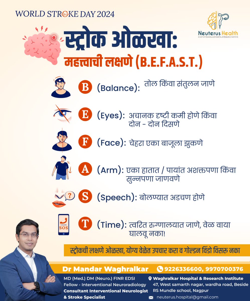 mandaarw's tweet photo. Today, on 29th October, #WorldStrokeDay, let us prioritize awareness and education NOT just for 1 day, But Each and Every Day for 365 days.
Stroke can strike anyone, anywhere, at any time.
Recognizing the signs and knowing how to act can drastically improve recovery.
#ACTFAST https://t.co/A7qgeBhYsO