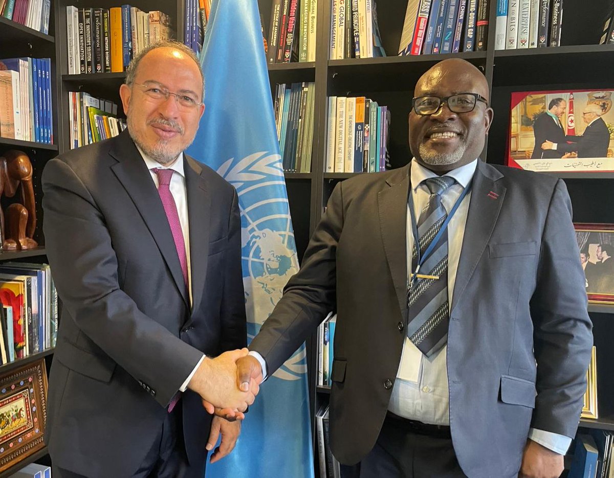 TawfikJelassi's tweet photo. A pleasure exchanging with Hon. Modestus Amutse, Deputy Minister @MICTNamibia, about preservation of documentary heritage in digital format in Africa, and #Internet4Trust as part of achieving Windhoek+30 vision on #InformationAsAPublicGood https://t.co/mqfKwgxfT8