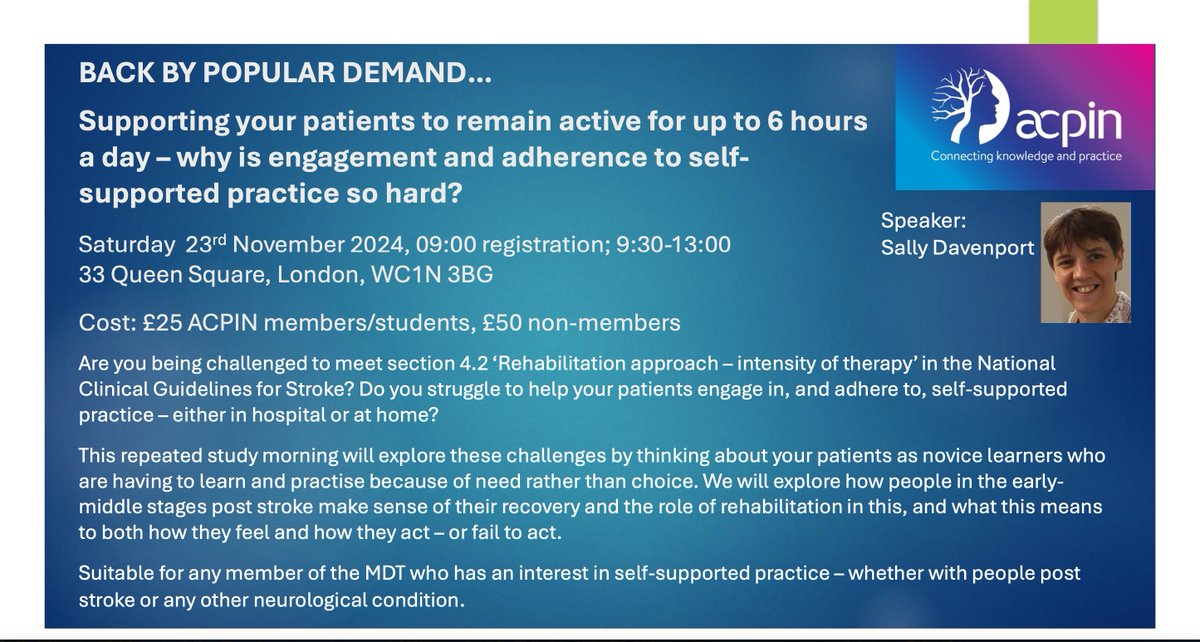 Kate Sampson (@krsampson1989) on Twitter photo Tickets still available for the London ACPIN study morning with Sally Davenport on the 23rd November, focussing on supporting patients to remain active. One definitely not to miss!!
@ACPIN <a href="/thecsp/">Chartered Society of Physiotherapy (CSP)</a> Tickets still available for the London ACPIN study morning with Sally Davenport on the 23rd November, focussing on supporting patients to remain active. One definitely not to miss!!
@ACPIN <a href="/thecsp/">Chartered Society of Physiotherapy (CSP)</a>