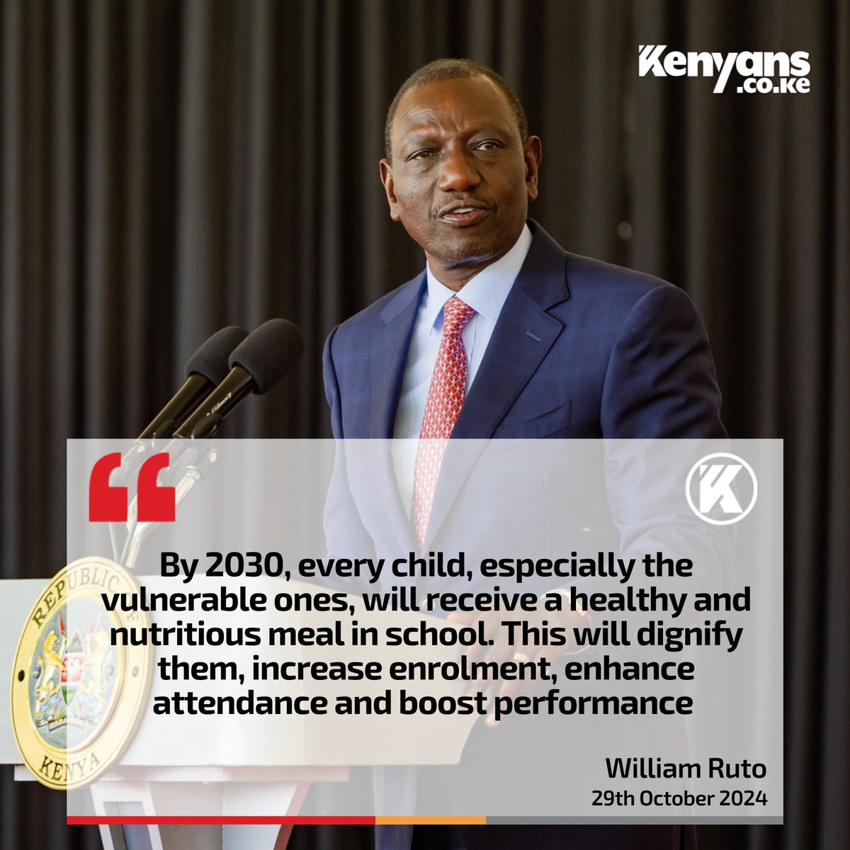 Kenyans's tweet image. By 2030, every child will receive a healthy and nutritious meal in school - President Ruto