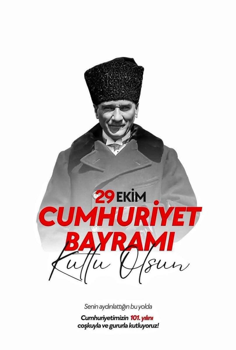 Milli varlığımızın ve bağımsızlığımızın tecillendiği 29 Ekim Cumhuriyet bayramımızı, Cumhuriyetimizin kuruluşunun 101.yılında her zamanki gibi coşkuyla, inançla, umutla kutluyorum 🇹🇷
Bu kıymetli günde ulu önderimiz Mustafa Kemal Atatürk ve şehitlerimizi minnetle anıyorum.