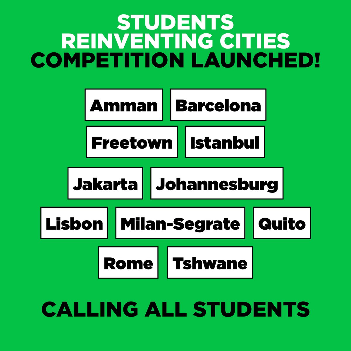 c40cities's tweet photo. Attention all students! 📢

The fourth edition of the Students #ReinventingCities challenge just launched in 11 cities worldwide. Take part in shaping the future of urban planning by creating resilient, green, and vibrant neighbourhoods. 🏙️🌳

Learn more: https://t.co/ZohF8qodla https://t.co/0sxFXIt8F6