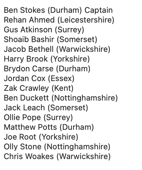 willis_macp's tweet image. England squad for New Zealand tour

- Smith misses tour for paternity leave, Jordan Cox to keep with Pope as cover
- Jacob Bethell called up as spare bat
- Otherwise same as Pakistan, with all 3 spinners Bashir, Leach and Ahmed in and batters backed