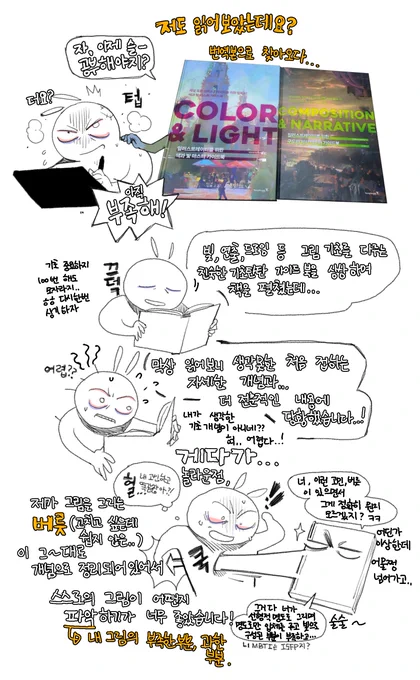 좋은 기회로 영진닷컴에서 출간한 번역판
COLOR &amp; LIGHT 
[색과 빛 마스터 가이드북]
COMPOSITION &amp; NARRATIV
[구도와 서사 마스터 가이드북]
일러레를 위한 가이드 북을 읽어보았습니다..!

컬러앤 라이트 중점으로 간단히 후기를 전해봅니다...

그림은 어려운게 맞다!!! 