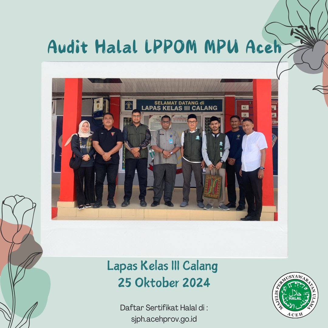 Alhamdulillah tim auditor dari LPPOM MPU Aceh sudah berhasil mengaudit salah satu dapur di Lapas Kelas III Calang, Kabupaten Aceh Jaya pada 25 Oktober 2024