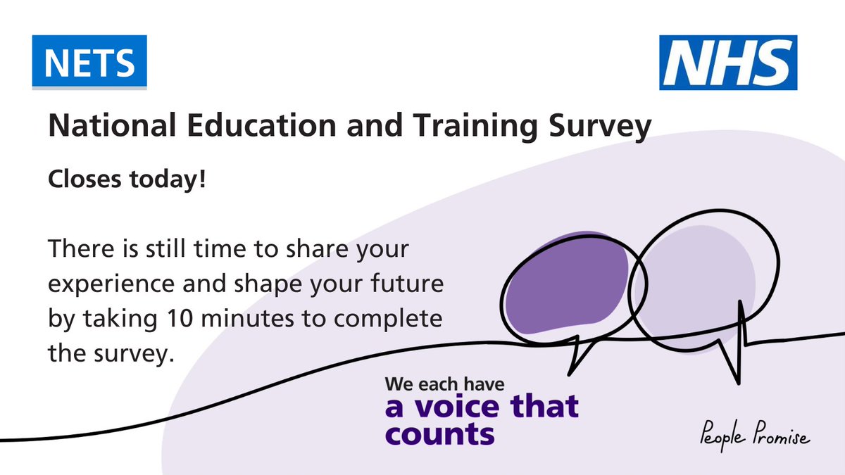Last chance to share your voice &amp; complete the National Education and Training Survey!

Take just 10 minutes to share your experiences #NHS #NETS2024🔗hee.nhs.uk/nets-2024