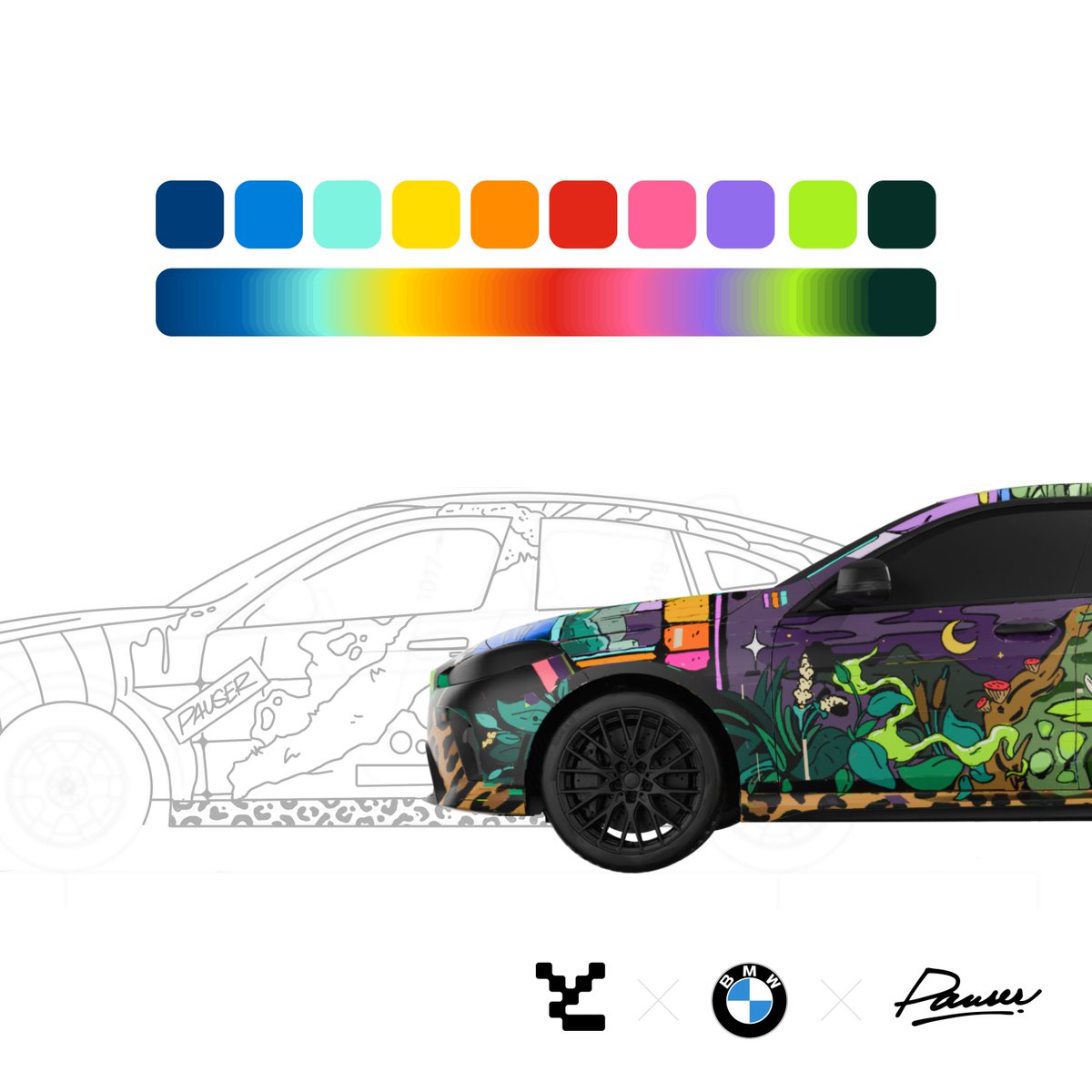 Pausrr's tweet photo. GM!🚀 It's Time to reveal!🦍
 I had the incredible chance to work with @YugaLabs and @BMW as one of only five designers selected for the ApeCar contest at ApeFest2024! 🦍🚗

🌴 From the Jungle to the Swamp: A design inspired by BAYC & MAYC’s wild side mixed with BMW’s sleek style— vibrant by day, mysterious by night.

Can’t wait for you all to see it! And big congrats to the winner, @RidazLp2  

Drop me a comment or ping my DMs if you’re interested in your own exclusive car design!

#ApeCar @BoredApeYC @yugalabs @BMW
