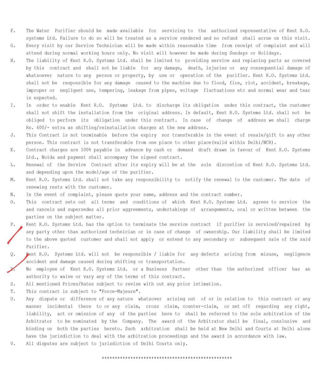 _richa_sahu's tweet photo. @KentROSystems AMC covers only elect. parts as mentioned in point B and the filter is not an electrical part also described in bullet points in point B. The story of 'AMC being invalid in case of part change etc etc' doesn't specify which part pt. P &amp; Q . Therefore I have to rely on pt. B again https://t.co/10MFRApUDj