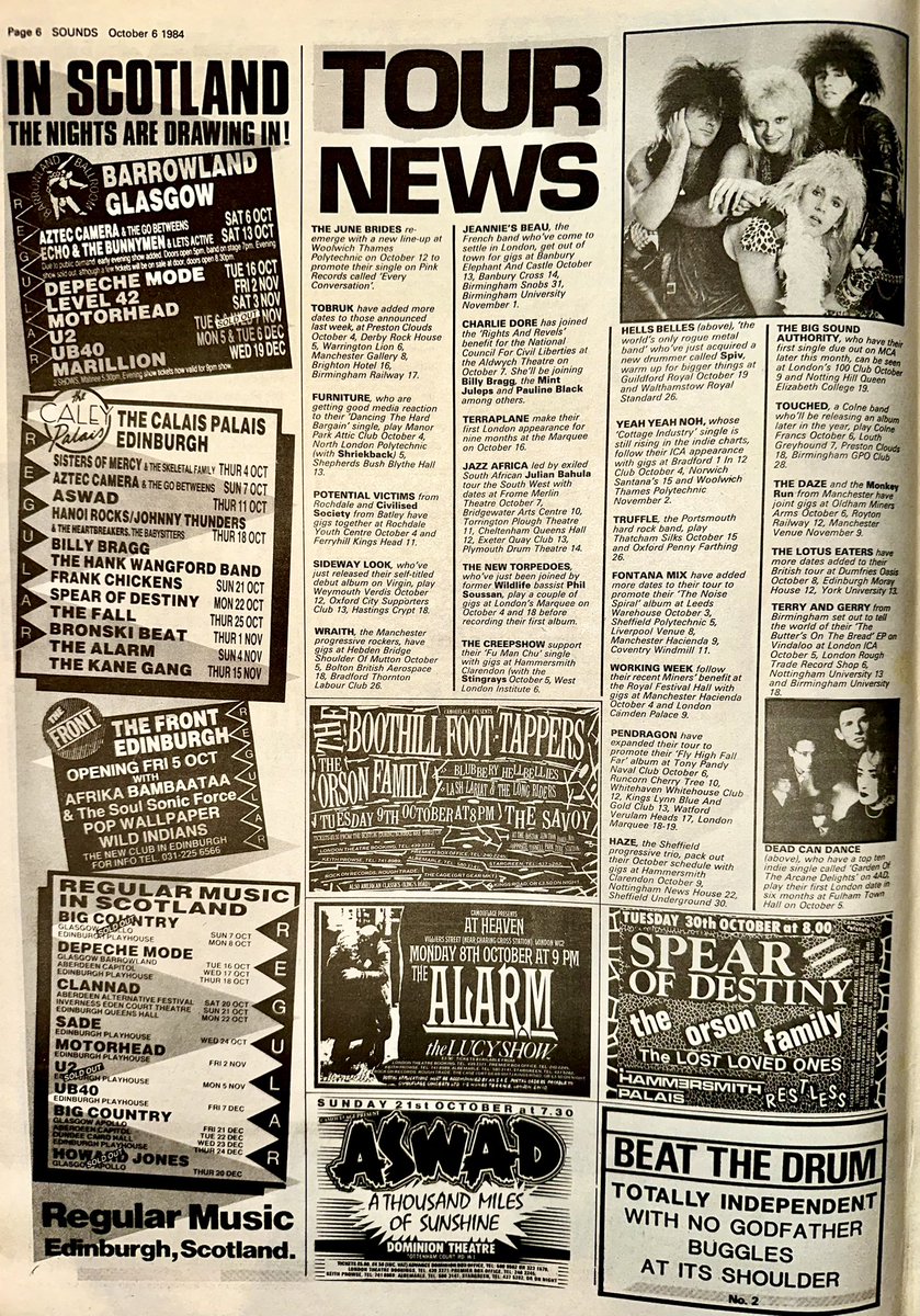 ZoundsAbound's tweet image. A round up of this week’s Record &amp;amp; Tour News featuring information on @strawfansite #Felt #Caravan #MiamiSoundMachine #Divine @thepenguincafe #MickeyJupp #HambiAndTheDance #TheJuneBrides #HellsBelles #YeahYeahNoh &amp;amp; @DCDmusic 

Sounds Oct 6th 1984