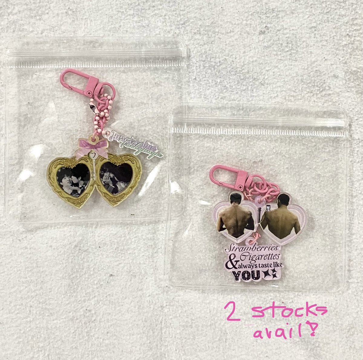 kittaewon's tweet photo. โบ ๐ ๐ธ ๐๊ณ #kitty_extras โข wts lfb ph
=อออโก taekook keyrings ๐
lovelocket gold - โฑ220.00
strawberries & cigarettes - โฑ180.00
๐ฎ onhand, limited qty available
๐ฎ payo or 3 days dop
๐ฎ next week shipment
โ limited quantity, reply only to claim https://t.co/F7PI3bYsAN