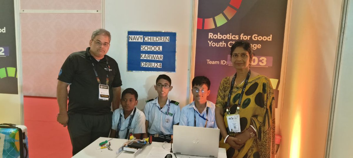 IN_NCSKar's tweet photo. The award-winning disaster response model aligns with UN SDGs. The event was organized by ITU and IIT Delhi's I-Hub Foundation for Cobotics, as part of #WTSA-24, showcasing youth innovation. #HQKNA #WNC #CBSE_ROBLR https://t.co/1fXpPF10x0