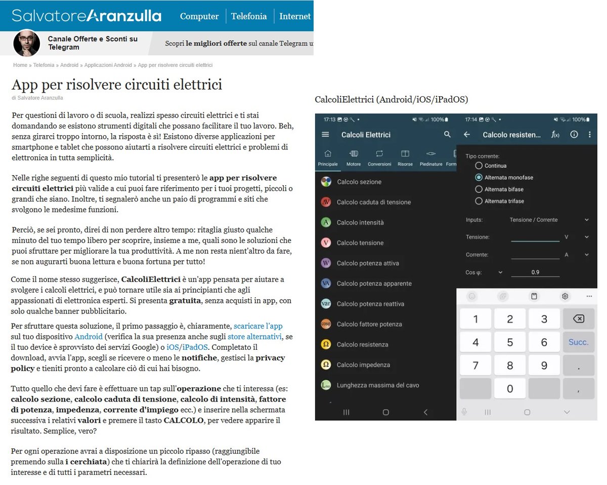 egal_net's tweet image. With great satisfaction we announce that #SalvatoreAranzulla also classifies our app #ElectricalCalculations among the best apps in the electrical sector.

➡️ aranzulla.it/app-per-risolv…

#EgalNet #Aranzulla #app #electricalengineering #electrician #android #ios #windows