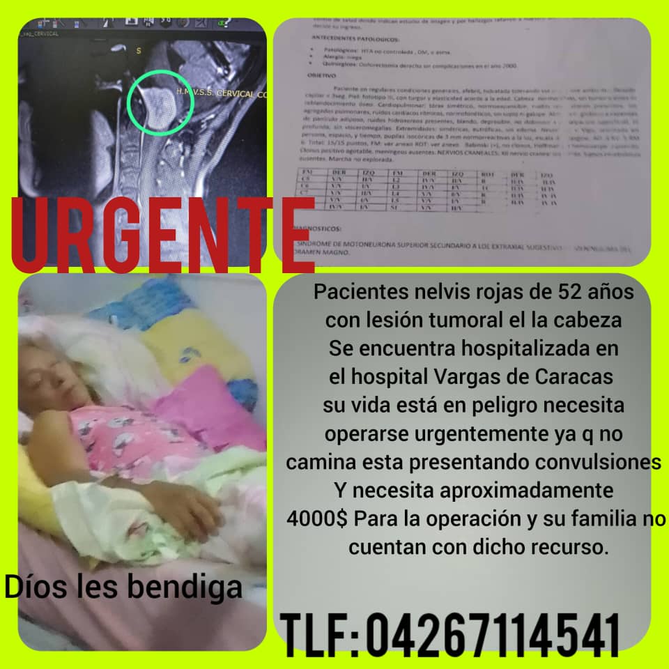 Se requiere apoyo urgente para la señora Nelvis Rojas. <a href="/dcabellor/">Diosdado Cabello R</a> <a href="/ConElMazoDando/">Con el Mazo Dando</a> <a href="/MinSaludVE/">MPPSalud</a> <a href="/MinMujerVe/">Min. del PP para la Mujer y la Igualdad de Género</a> 🙏🏻🙏🏻🙏🏻