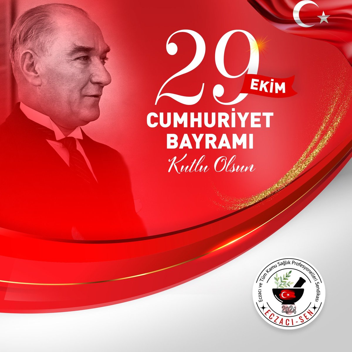 ECZACISEN2024's tweet photo. Değerli meslektaşlarımız ve sağlık çalışanlarımız, Cumhuriyetimizin 101. yılını kutluyor, nice yüzyıllara bilimle, umutla ulaşmayı temenni ediyoruz. #29ekim #cumhuriyetbayramı https://t.co/3te3Ey0Jmf