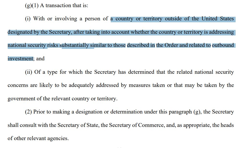 On 28 Oct, the US released its final rule implementing the outbound investment screening E.O. Its rules might significantly impact EU companies. To avoid that, it invites others to screen in a "substantially similar" manner (§ 850.501(g)). Who will?