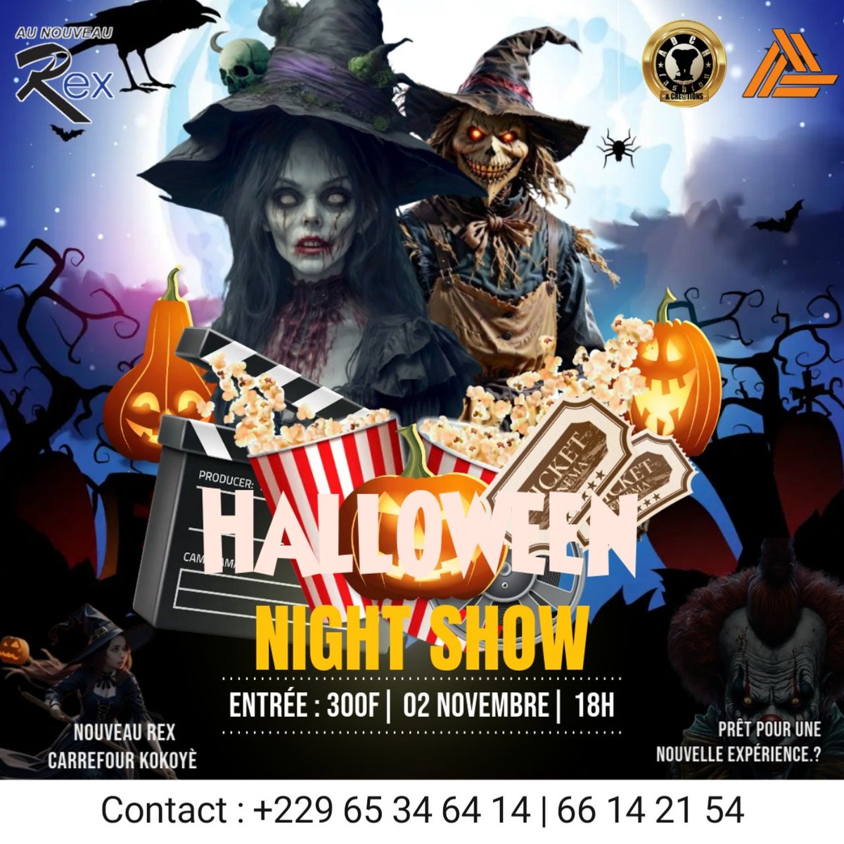 PyramidalEvents's tweet photo. 👻🎃 T’es prêt ? 🎃👻  
Le 02 novembre, c’est la Soirée Halloween au Nouveau Rex ! 🧛‍♂️🧛‍♀️  
Réserve ta place dès maintenant pour ne rien manquer de cette nuit terrifiante ! 🎟️🔥  
Ticket : 300f – Ne tarde pas, ça va être épique ! 🚀🎉  
#SoiréeHalloween #NouveauRex #PyramidalEvents https://t.co/24ELmaSVvZ