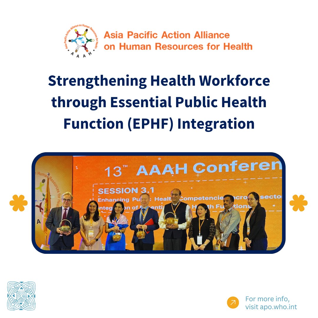 AP_Observatory's tweet photo. ✨#APO participated in the 13th Asia Pacific Action Alliance on Human Resources for Health (#AAAH) conference in Vientiane, Lao PDR!
🎙 We joined an esteemed panel in discussing Strengthening Health Workforce through Essential Public Health Function (#EPHF) Integration. This session highlighted strategies for preparing health workforces to deliver comprehensive, high-quality care, and ultimately improving health outcomes and resilience in healthcare settings.
APO was joined by:
👏 Xiaoyun Liu, Professor, @PKU1898
👏 Wanicha Chuenkongkaew, Vice President, Praboromarachnok Institute
👏 Chandrashekhar Sreeramareddy, Professor, @IMUMalaysia
Here's to building a stronger, more prepared health workforce!
#HealthWorkforce #PublicHealth #AAAH2024 #HPSR