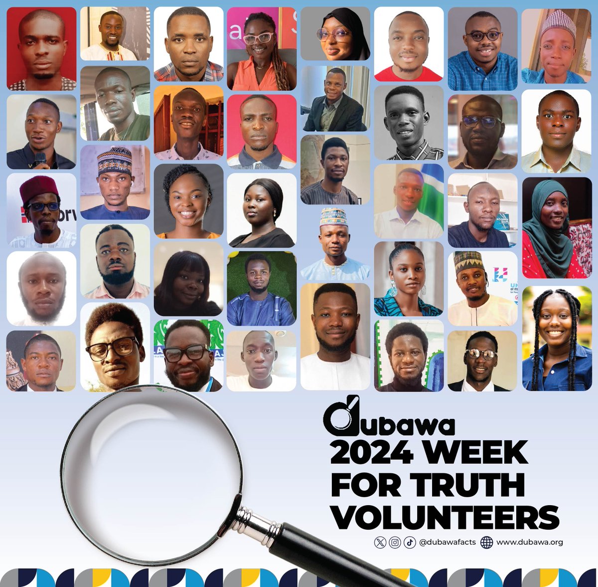 Meet Our Volunteers!

We’re excited to introduce the #WeekForTruth2024 volunteers: 150 brilliant minds from across Africa! These individuals will be heading out to schools, engaging with students and communities as they join us in spreading the truth and promoting media and