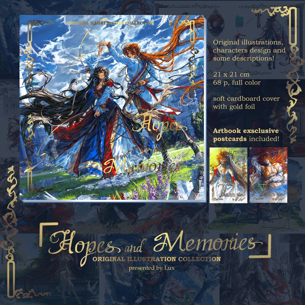 lux_arts_'s tweet image. After ages my artbook "Hopes and Memories" is finally available for preorder (until Nov. 19)! 🙏

I have  included original illustrations from the last 2 years and also character design with descriptions/dialogues. 

My ocs are waiting for you👀 

🔗below