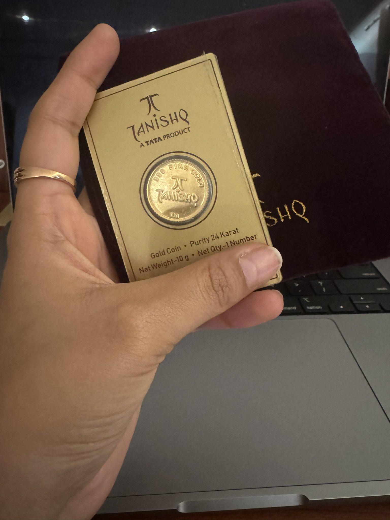 Tanishq on X People having my name engraved on a gold coin and safekeeping it. kinda creepy but I ll forgive X