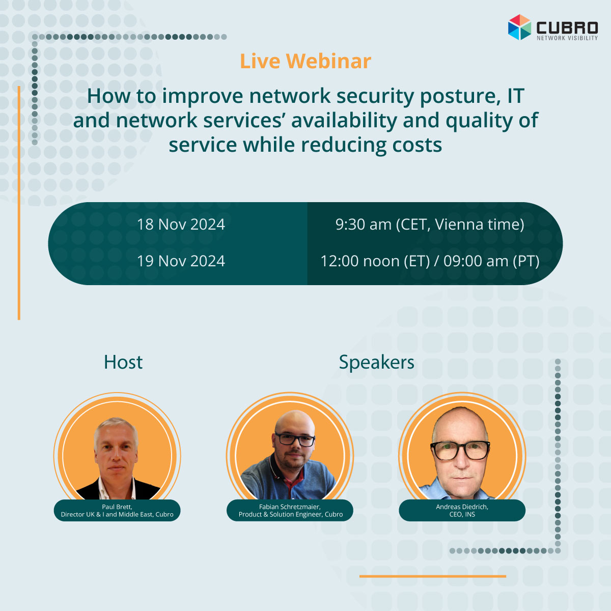 CubroNV's tweet photo. Join #Cubro and Sharkmon for an exclusive webinar in which we’ll reveal how a combined solution can capture, analyse, and monitor your network traffic to enhance security, improve availability, and maintain QoS - all while cutting costs! https://t.co/R8cZb5DrJ3 https://t.co/7PCrM0pfx7