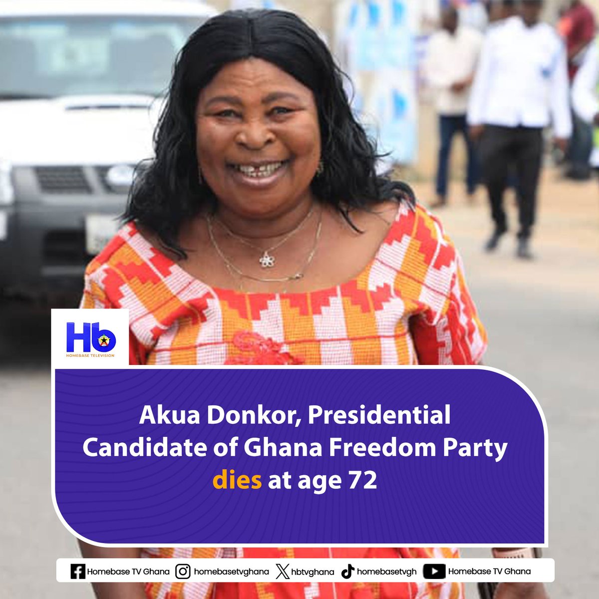 hbtvghana's tweet photo. Founder and leader of the Ghana Freedom Party (GFP), Madam Akua Donkor, has passed away at Ridge Hospital in Accra.

A family source confirmed her death  on Tuesday, October 29, revealing that she died on Monday, October 28, at the age of 72.

More details soon

#homebasetv https://t.co/uwBnycnb2u