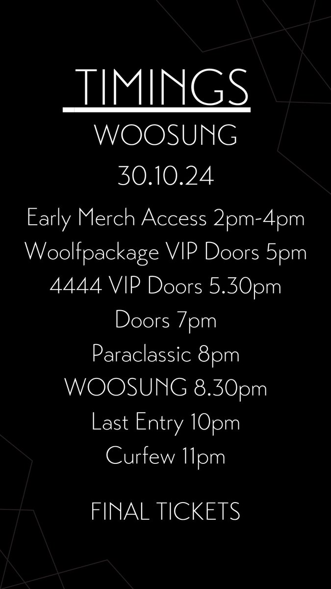 TroxyLondon's tweet photo. Are ya ready for @woosungofficial #B4WEDIETOUR2024?! 🌹🖤

Timings below, bring good vibes and we'll deliver the good times.

Final Tickets https://t.co/fYRzx1eOSK

FAQ >>> https://t.co/EoW2RKEoXX

#woolfpack #4444 #WOOSUNG4444 #kpopmusic #kimwoosung #B4WEDIETOUR #paraclassic https://t.co/8ejFLt1COp