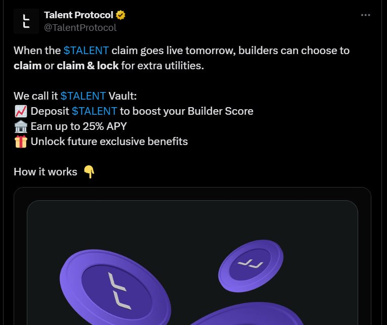 SuntMotivat's tweet photo. 🔈 Talent Protocol — Claim-ul si listarea este astazi la 12:00 (UTC)  ✔️

CEX-uri: MEXC si Gate

🔗 Link — https://t.co/toWvA70o90

💵 Total Supply — 600M
🕯 Initial Circulating Supply — 175M

📈 Community Round Price — $0.065

🖥 Contract Address [ Base ] — 0x9a33406165f562E16C3abD82fd1185482E01b49a