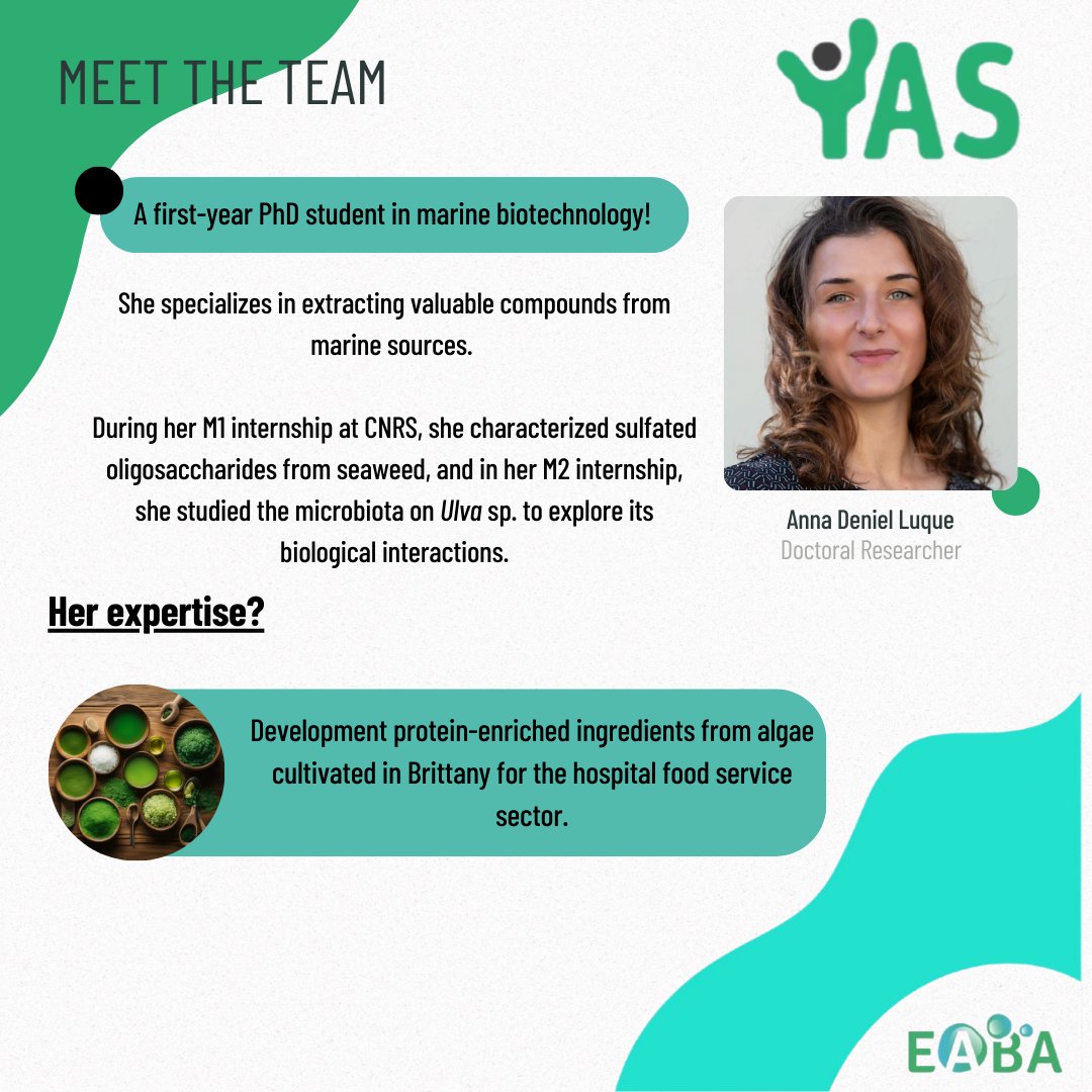 🌱 Meet the Team Behind the Young Algaeneers Symposium 2025! 🌊

We’re excited to introduce half of our YAS team today! These dedicated individuals are working hard to make next year’s symposium unforgettable in an exciting location! 💚#algae #microalgae #seaweed #YAS2025 #EABA