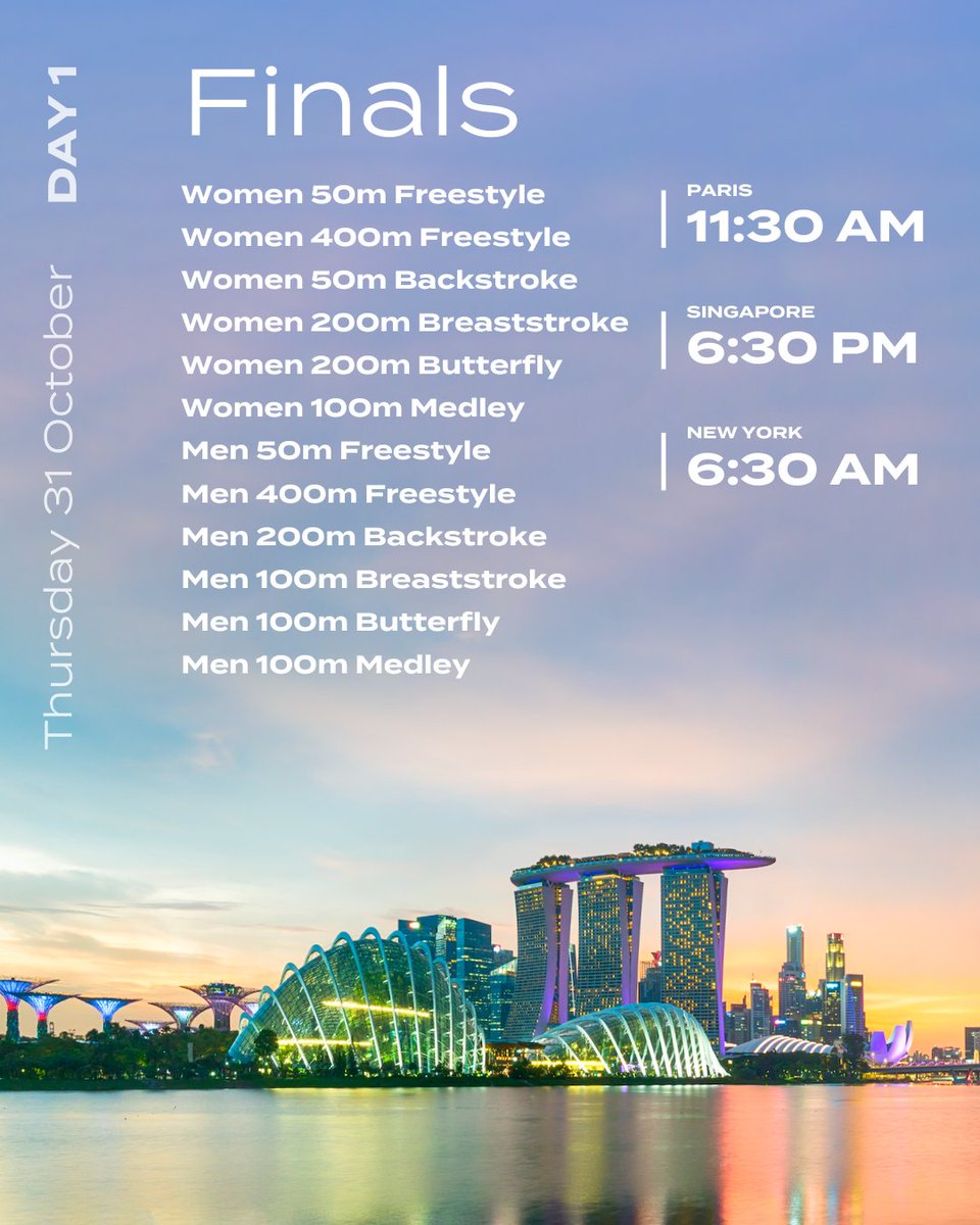 WorldAquatics's tweet image. The 2024 #Swimming World Cup has arrived at its final stop in Singapore! 🏊‍♂️ Get ready for more thrilling action from the world’s top swimmers! 🙌🔥 Who’s tuning in?

#SWC2024 #FASTLANE