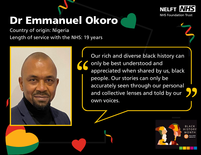 NELFT Lets Engage (@nelftletsengage) on Twitter photo <a href="/emmanuel_ko1/">Emmanuel Okoro</a> is one of our Consultant Forensic Psychiatrists, today we’re sharing his thoughts on why it is important to reclaim the narrative. #BlackHistoryMonth <a href="/emmanuel_ko1/">Emmanuel Okoro</a> is one of our Consultant Forensic Psychiatrists, today we’re sharing his thoughts on why it is important to reclaim the narrative. #BlackHistoryMonth