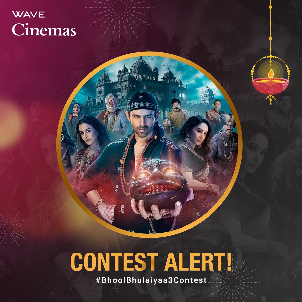 Wave Cinemas bring you #BhoolBhulaiyaa3Contest.

Participate and get a chance to win movie tickets.

Answer 3 questions in a row for the next 3 days. The first question will be posted today.

Contest Rules-
-Follow us on Instagram

-Answer in the comments on all 3 questions by