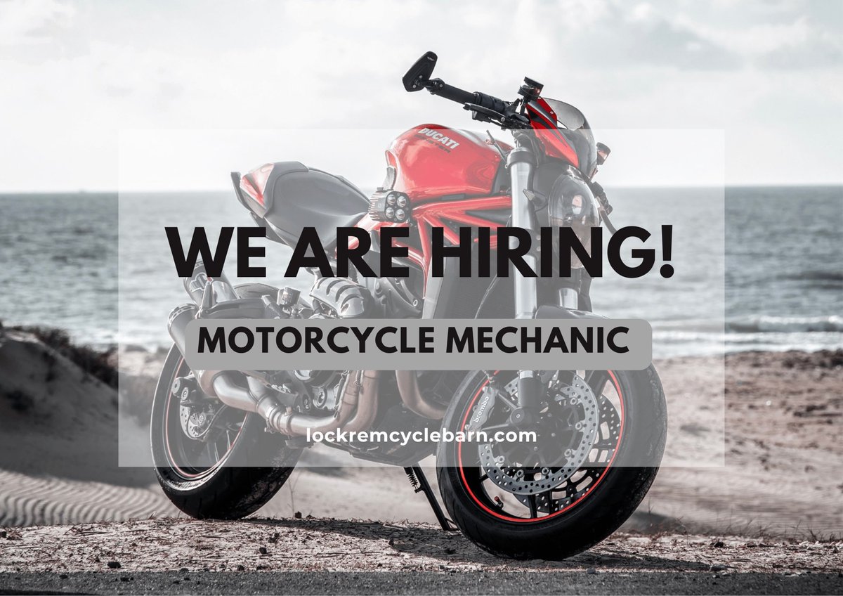 JOIN OUR DREAM TEAM 🛠️

We’re seeking a skilled Motorcycle Mechanic to join our team in Seattle WA.
✔️ 40 hours/week Mon - Fri
✔️ Up to $45/hour salary 

APPLY NOW ⬇️

📲 206 482 2633
🔗 lockremcyclebarn.com
📍 12616 10th Ave S, Seattle, WA 98168