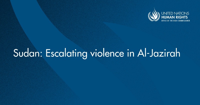 UNHumanRights's tweet photo. #Sudan: We are extremely concerned by the escalating violence in Al-Jazirah State, where at least 124 people have been killed &amp; many subjected to sexual violence.

@volker_turk urges all parties to de-escalate the situation and put a stop to violations by their forces.
