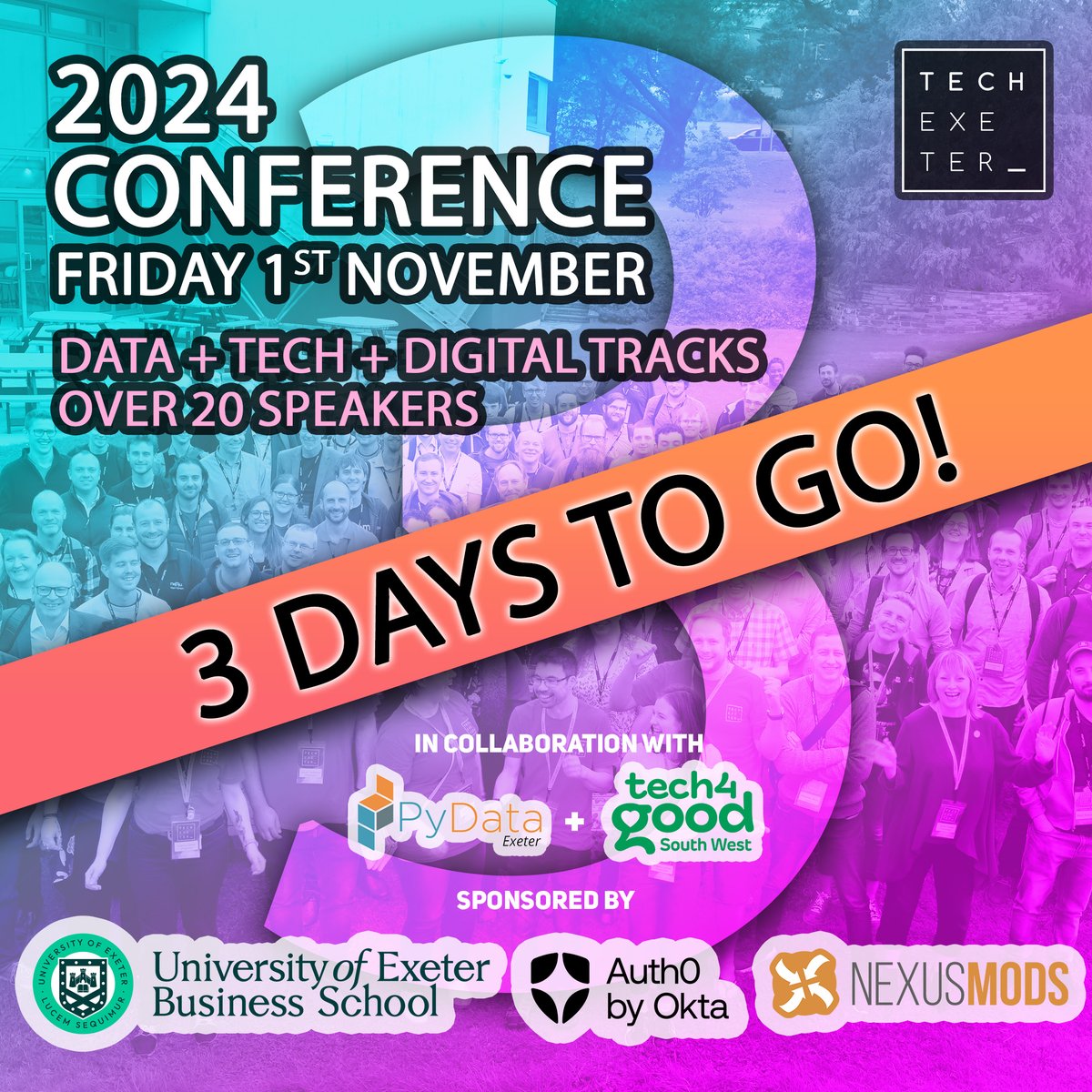 TechExeter (@techexeter) on Twitter photo What's one less than 4? That's right, 3! Just 3 days to go now until the conference!
3 is also the number of tracks we have, and also how many main sponsors we have with <a href="/UofEBusiness/">University of Exeter Business School</a> , <a href="/auth0/">Auth0</a> and <a href="/NexusSites/">Nexus Mods</a> ❤️ What's one less than 4? That's right, 3! Just 3 days to go now until the conference!
3 is also the number of tracks we have, and also how many main sponsors we have with <a href="/UofEBusiness/">University of Exeter Business School</a> , <a href="/auth0/">Auth0</a> and <a href="/NexusSites/">Nexus Mods</a> ❤️